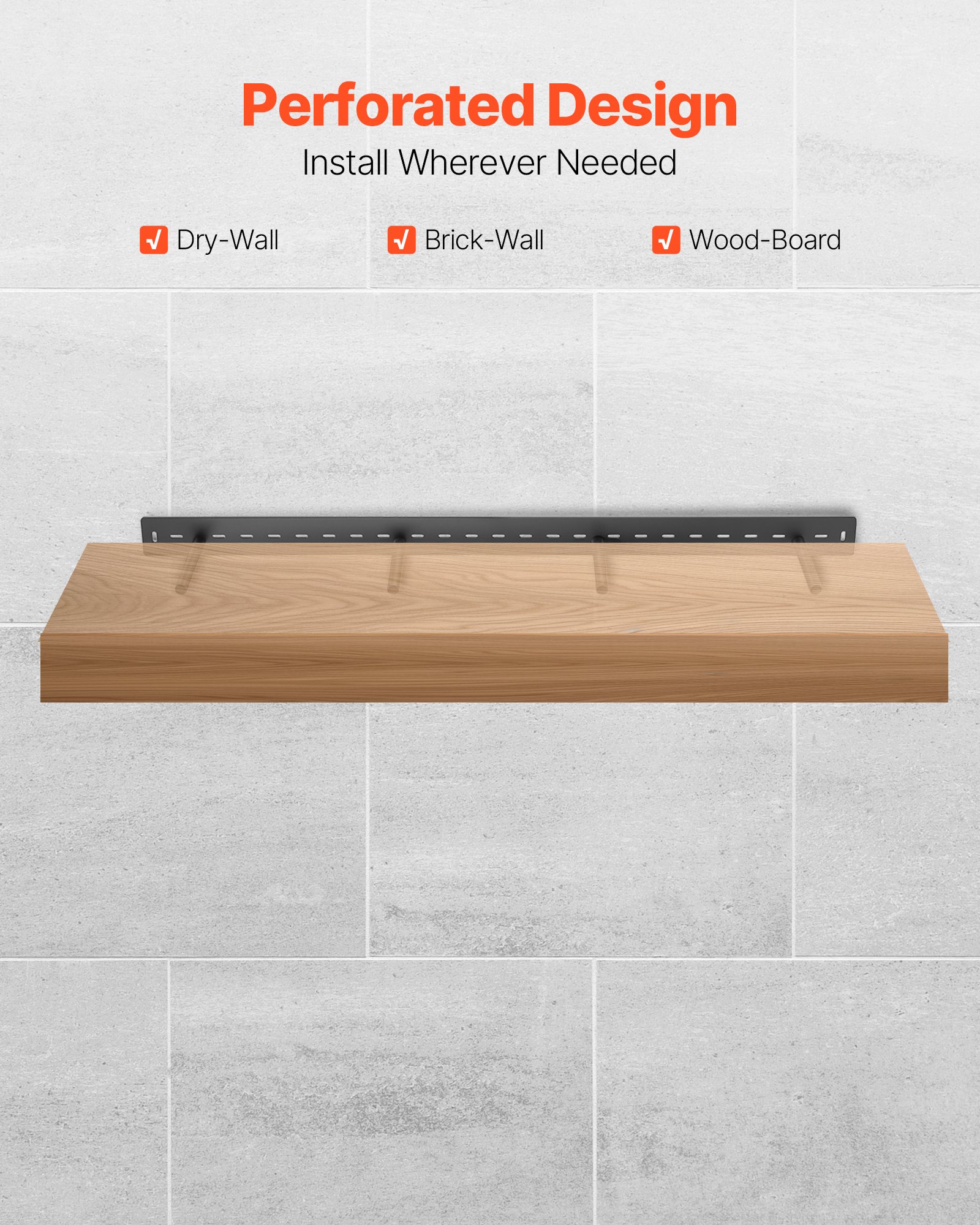 VEVOR Soportes Flotantes Duraderos para Estantes de Alta Resistencia, 1 Pieza, 1168,4 x 157,4 x 76,2 mm, Soporte Oculto, Capacidad de Peso 104 kg para Montaje en Pared, Amplia Aplicación, Negro