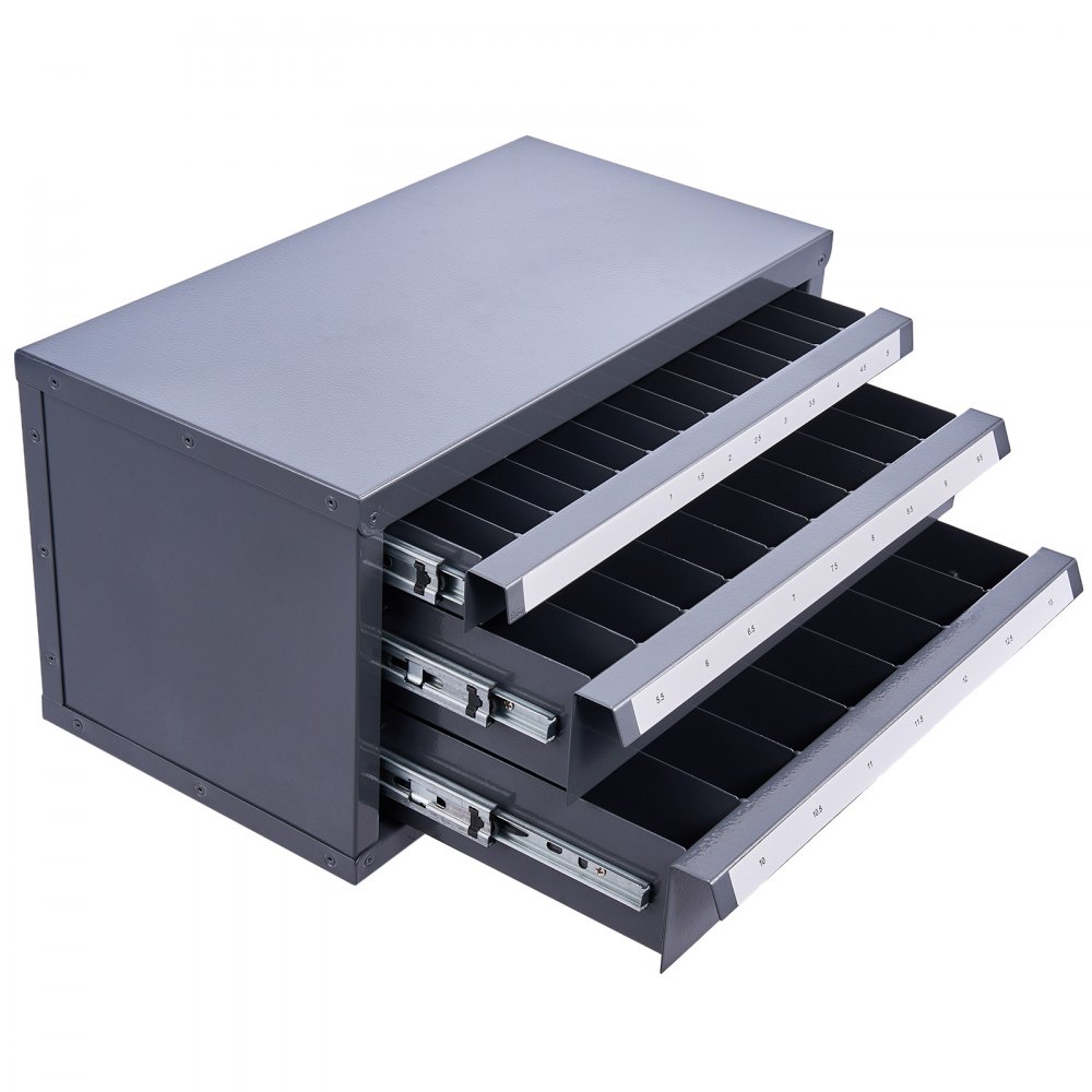 VEVOR Dispensador de Brocas 29 Compartimentos Etiquetados Caja de Almacenamiento de Brocas 1-13 mm con 3 Cajones Estuche de Taladro Vacío 37,5x20x20 cm Apilable Fácil Identificación para Taller Brocas