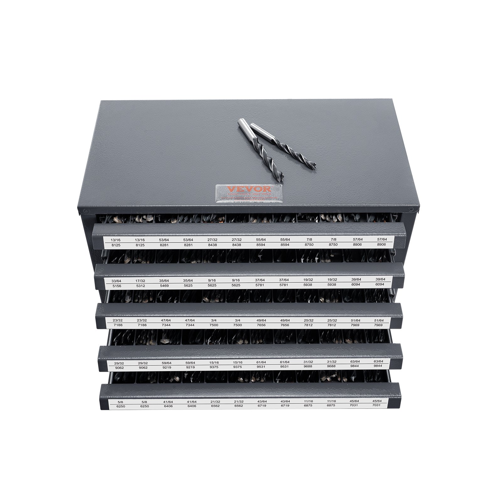 VEVOR Dispensador de Brocas 60 Compartimentos Etiquetados Caja de Almacenamiento de Brocas de 13-25 mm Caja Vacía de 5 Cajones 37,5x20x20 cm Apilable Fácil Identificación para Taller Brocas