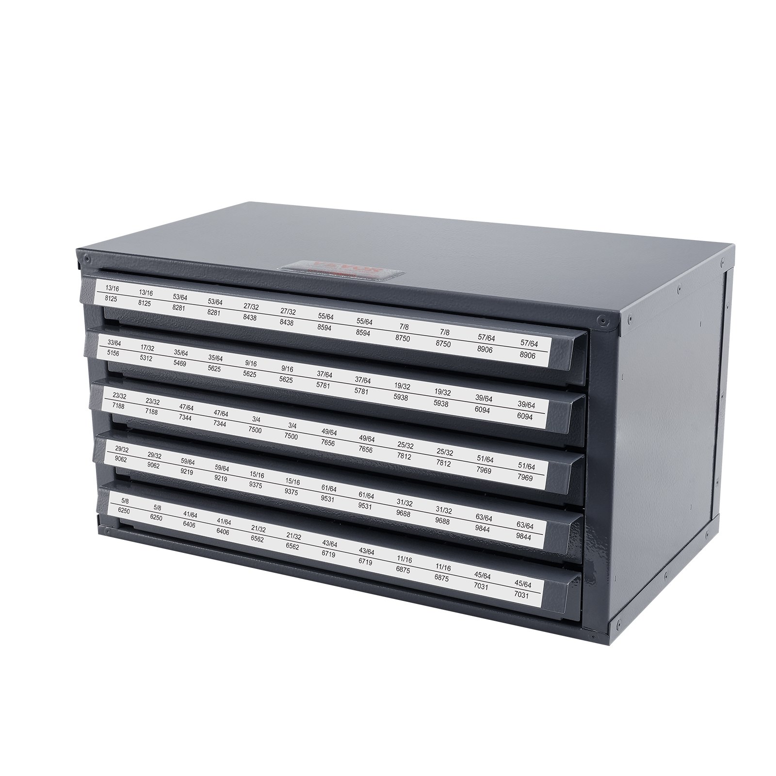VEVOR Dispensador de Brocas 60 Compartimentos Etiquetados Caja de Almacenamiento de Brocas de 13-25 mm Caja Vacía de 5 Cajones 37,5x20x20 cm Apilable Fácil Identificación para Taller Brocas