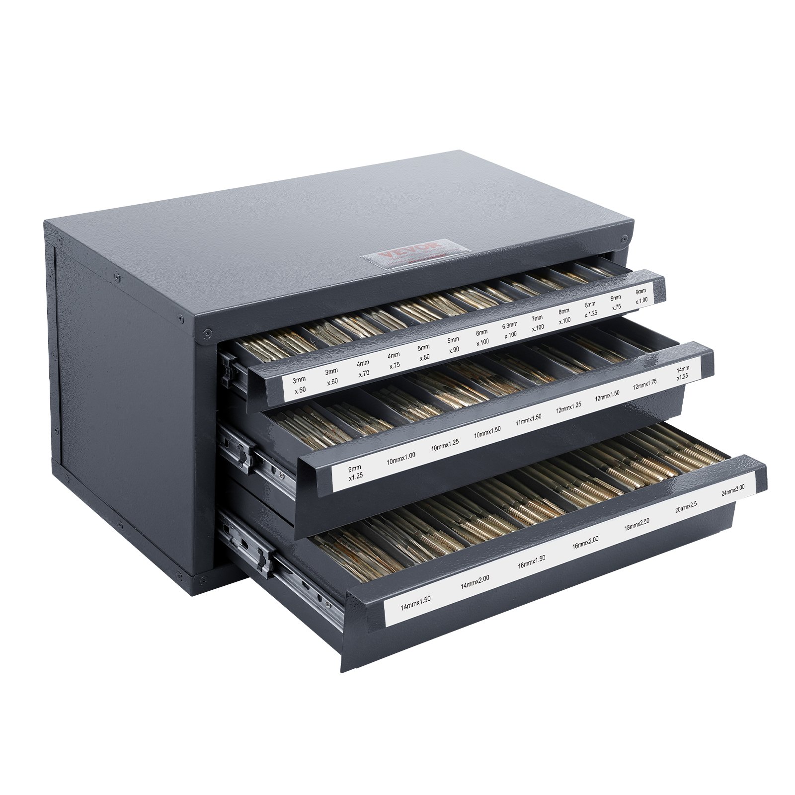 VEVOR Caja de Almacenamiento para Grifos de 3-24 mm Estuche Vacío para Grifos con 3 Cajones 29 Compartimentos Etiquetados Dispensador de Grifo 37,5x20x20 cm Apilable Fácil Identificación para Taller