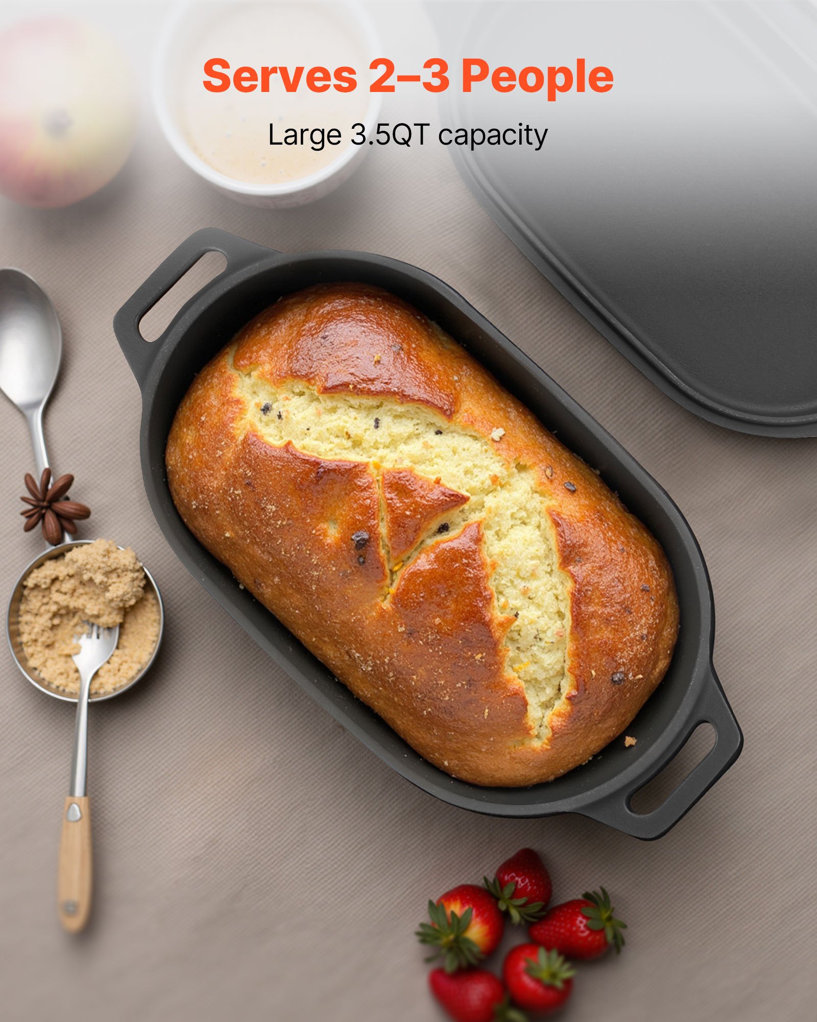 VEVOR Horno Holandés de Hierro Fundido Esmaltado de 3,31 L, para Hornear Pan de Masa Madre, Olla Robusta con Tapa y Asas, hasta 260 °C, para Guisos, Cocinar y Freír, Negro, 330 x 170 x 150 mm