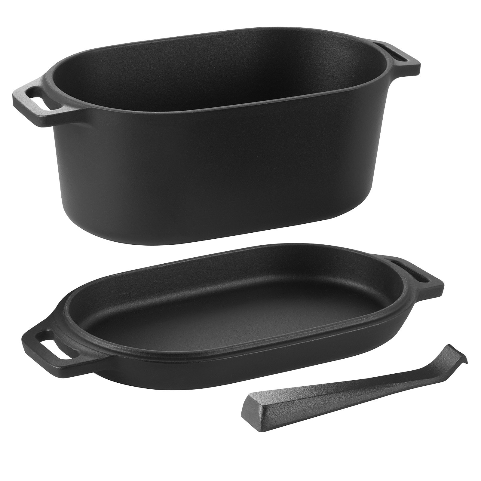 VEVOR Horno Holandés de Hierro Fundido Esmaltado de 3,31 L, para Hornear Pan de Masa Madre, Olla Robusta con Tapa y Asas, hasta 260 °C, para Guisos, Cocinar y Freír, Negro, 330 x 170 x 150 mm