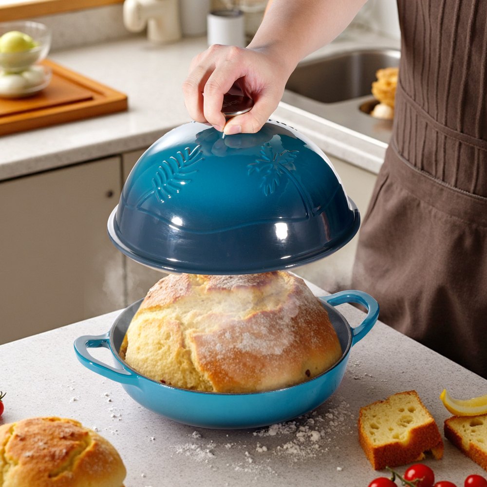 VEVOR Enameled Cast Iron Dutch Oven, 4.7L Pot for Sourdough Bread Baking, Heavy-Duty Cookware Pan with Lid and Dual Handles, Oven Induction Compatible up to 260 ℃, for Cooking Roasting