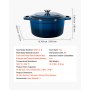 VEVOR Horno Holandés de Hierro Fundido Esmaltado, 5,68 L, para Hornear Pan de Masa Madre, Olla Robusta con Tapa y 2 Asas, Apto hasta 260 °C, Ideal para Cocinar y Freír, 350 x 270 x 190 mm, Azul