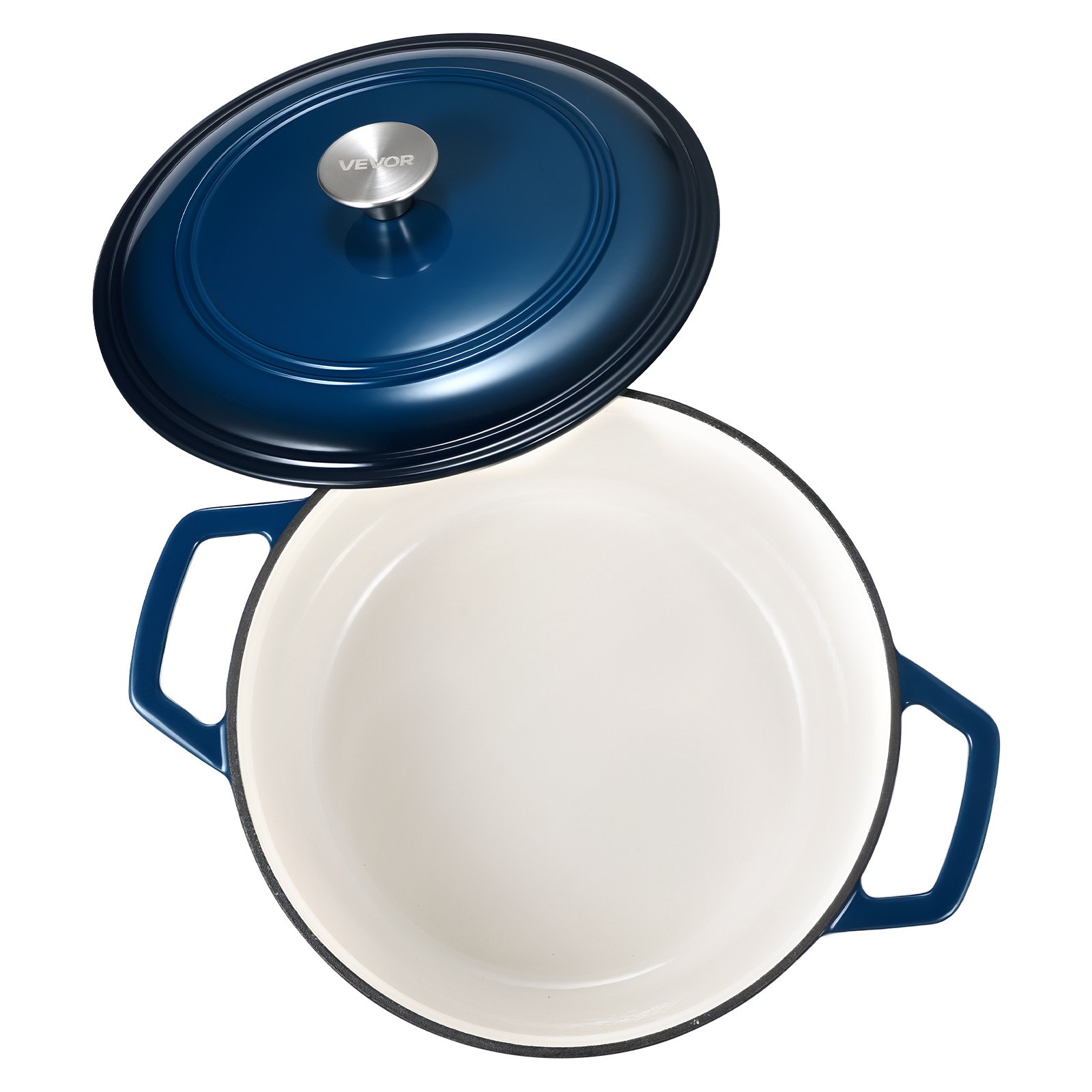 VEVOR Horno Holandés de Hierro Fundido Esmaltado, 5,68 L, para Hornear Pan de Masa Madre, Olla Robusta con Tapa y 2 Asas, Apto hasta 260 °C, Ideal para Cocinar y Freír, 350 x 270 x 190 mm, Azul