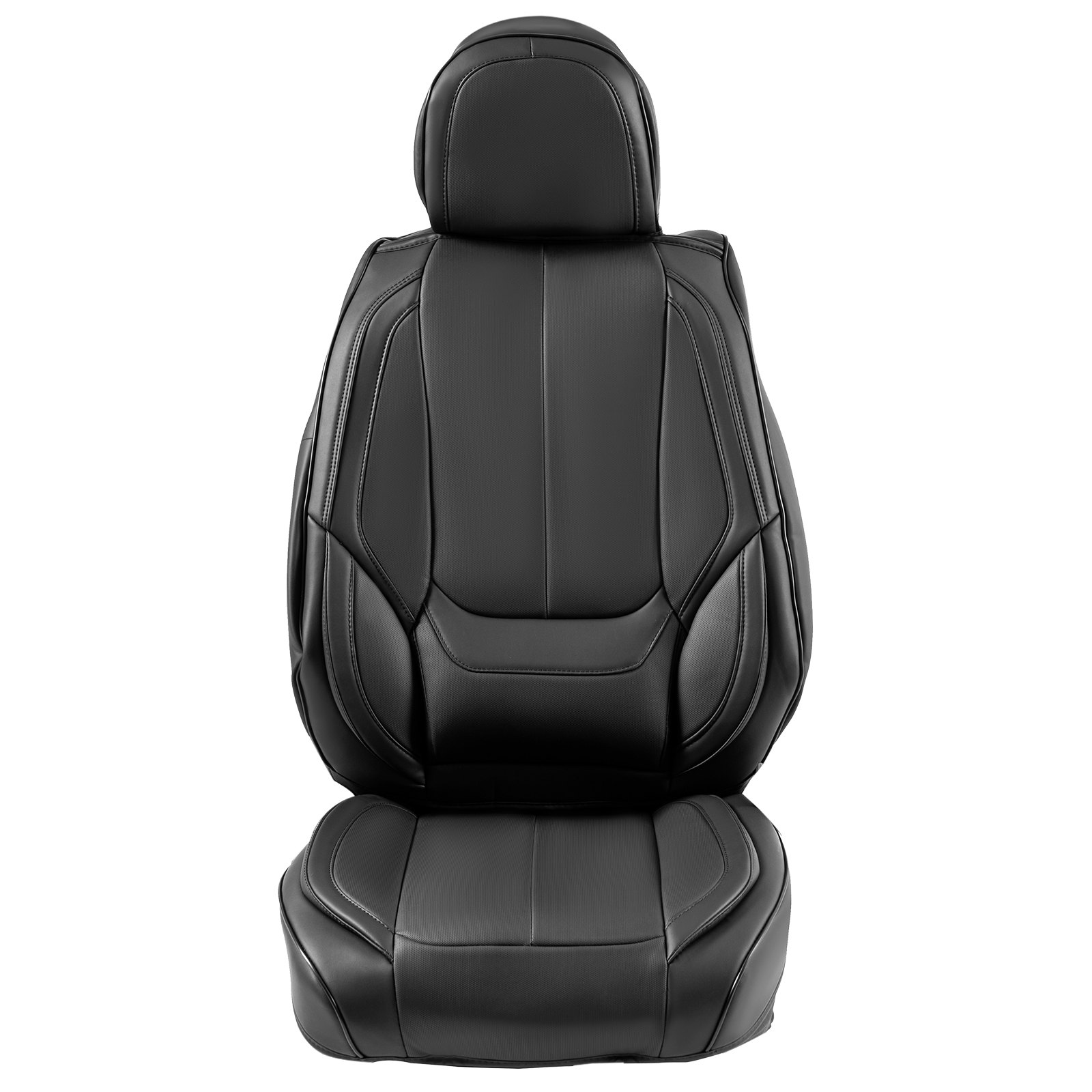 VEVOR Fundas de Asiento Universales Delanteros, 6 Piezas de Funda de Asiento de Piel Sintética, Diseño Completamente Cerrado, Reposacabezas Desmontable y Compatible con Airbag, para los Coches, Negro