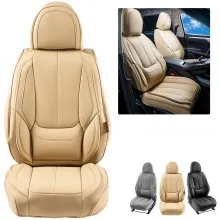 VEVOR Fundas de Asiento Universales Delanteros, 6 Piezas de Funda de Asiento de Piel Sintética, Reposacabezas Desmontable y Compatible con Airbag, para la Mayoría de los Coches, SUV y Camiones, Beige