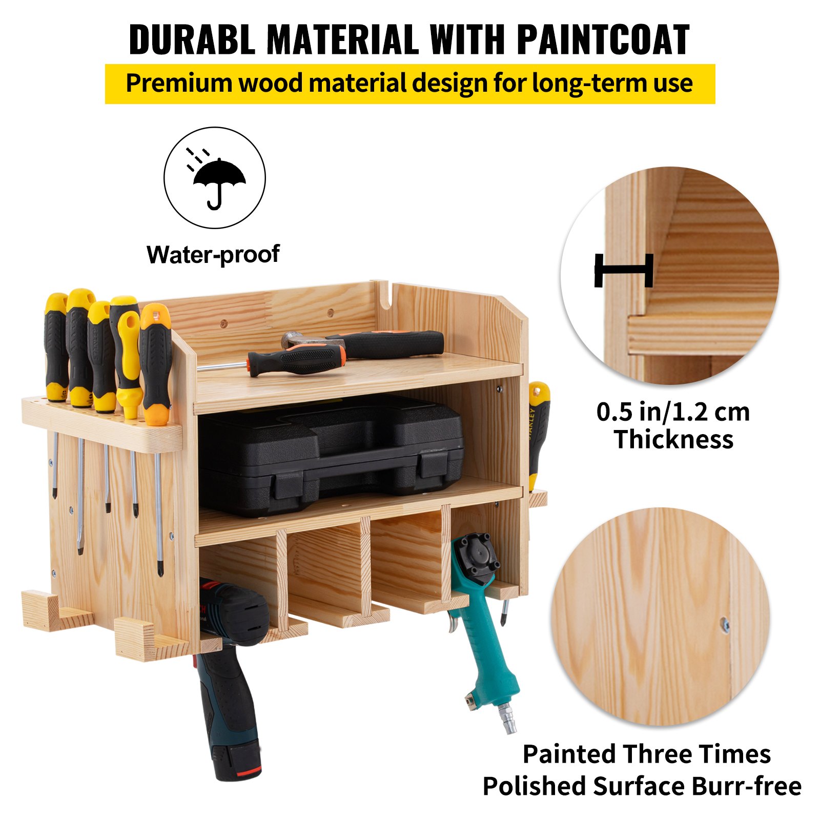 VEVOR Soporte de Pared Inalámbrico de Madera 4 Ranuras Estación de Carga de Herramientas Eléctricas 424x252x310 mm Material Madera de Pino Capacidad de 40 kg Almacenamiento de Herramientas Eléctricas