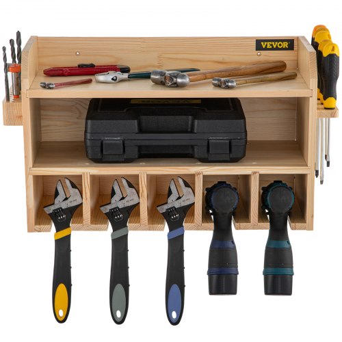 VEVOR Soporte de Pared Inalámbrico de Madera 5 Ranuras Estación de Carga de Herramientas Eléctricas 49,5 x 25,4 x 33,3 cm Material Madera de Pino 50 kg Almacenamiento de Herramientas Eléctricas