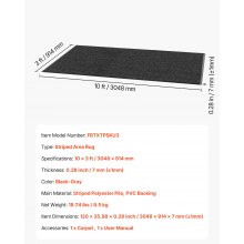 VEVOR Felpudo para Puerta de Entrada, Interior y Exterior, Elegante Alfombra de Tiras Largas con Reverso PVC, Resistente y Lavable, para Pasillo, Balcón y Garaje, Color Gris, 3048 x 914 x 7 mm