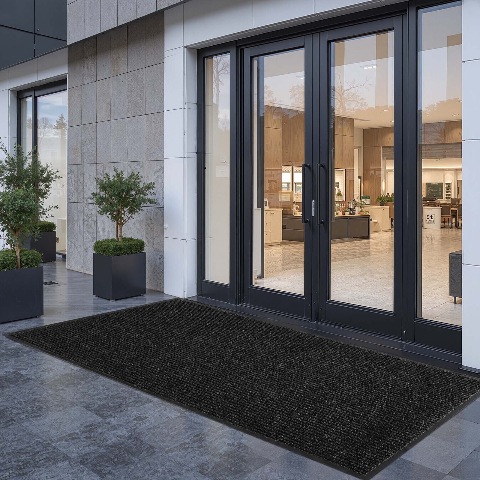 VEVOR Felpudo para Puerta de Entrada, Interior y Exterior, Elegante Alfombra de Tiras Largas con Reverso PVC, Resistente y Lavable, para Pasillo, Balcón y Garaje, Color Gris, 2438 x 1219 x 7 mm