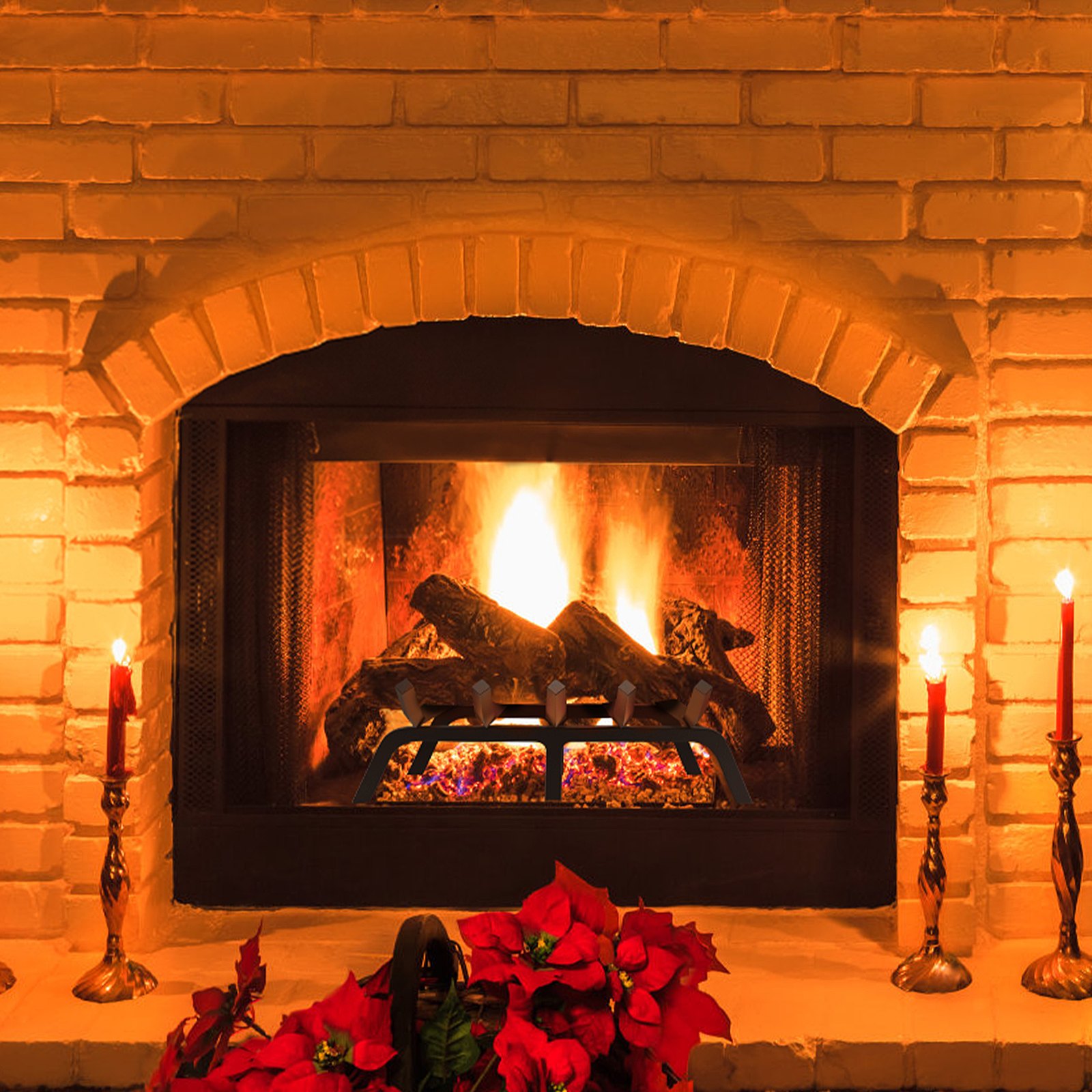 VEVOR Rejilla para Leños para Chimenea, 610 mm con 6 Patas de Soporte, Barras de Acero sólido con Recubrimiento en Polvo de 19 mm, Rejilla para leña para Chimenea Interior y Exterior