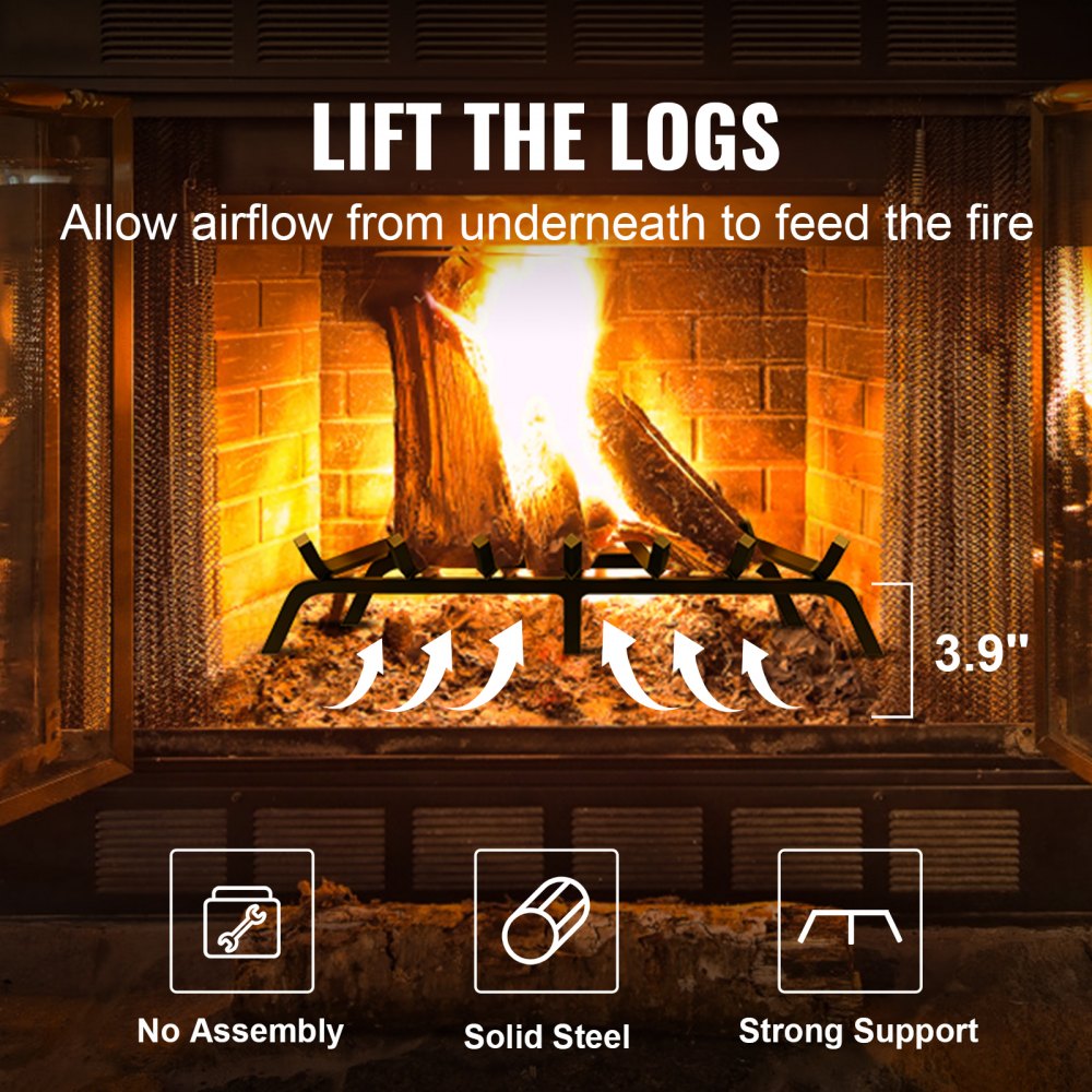 VEVOR Rejilla para Leños para Chimenea, 762 mm con 6 Patas de Soporte, Barras de Acero sólido con Recubrimiento en Polvo de 19 mm, Rejilla para leña para Chimenea Interior y Exterior