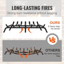 VEVOR Rejilla para Leños para Chimenea, 762 mm con 6 Patas de Soporte, Barras de Acero sólido con Recubrimiento en Polvo de 19 mm, Rejilla para leña para Chimenea Interior y Exterior