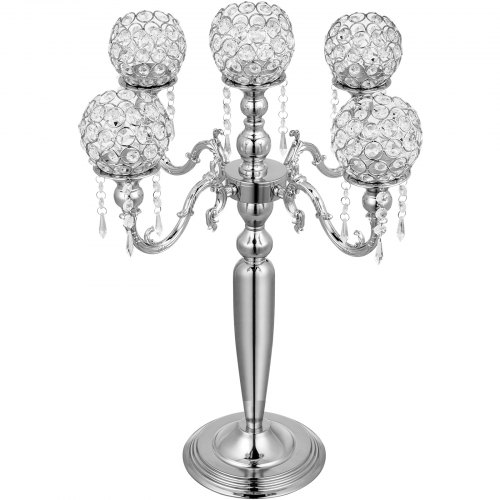 Candelabro De 5 Brazos Candelabro Gótico Con Bolas De Cristal Color Plata
