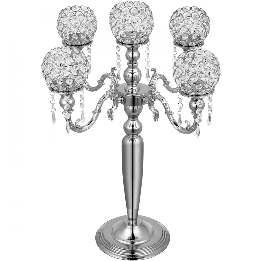 Candelabro De 5 Brazos Candelabro Gótico Con Bolas De Cristal Color Plata