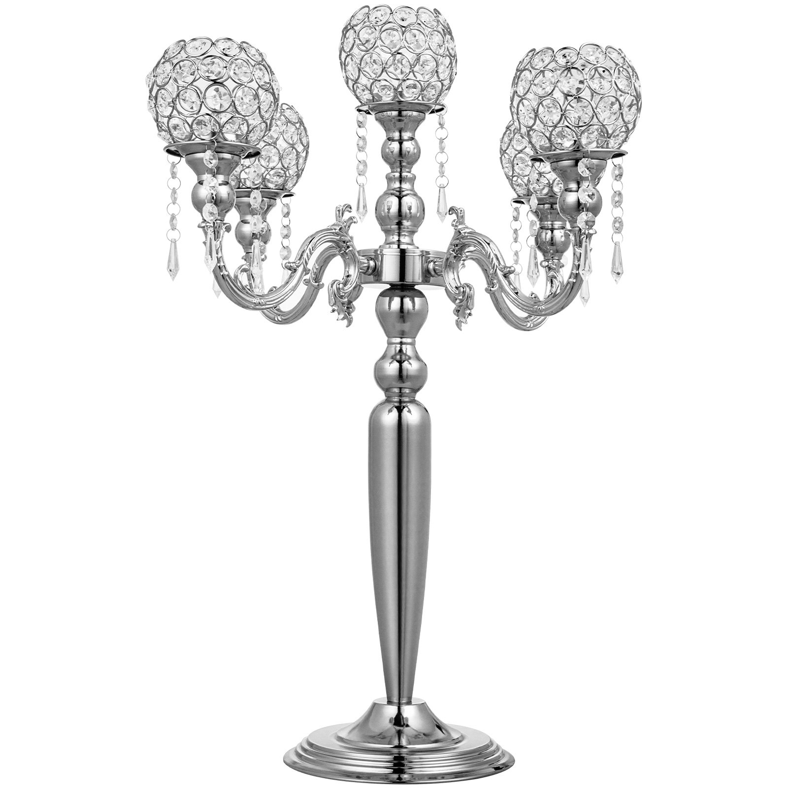 Candelabro De 5 Brazos Candelabro Gótico Con Bolas De Cristal Color Plata
