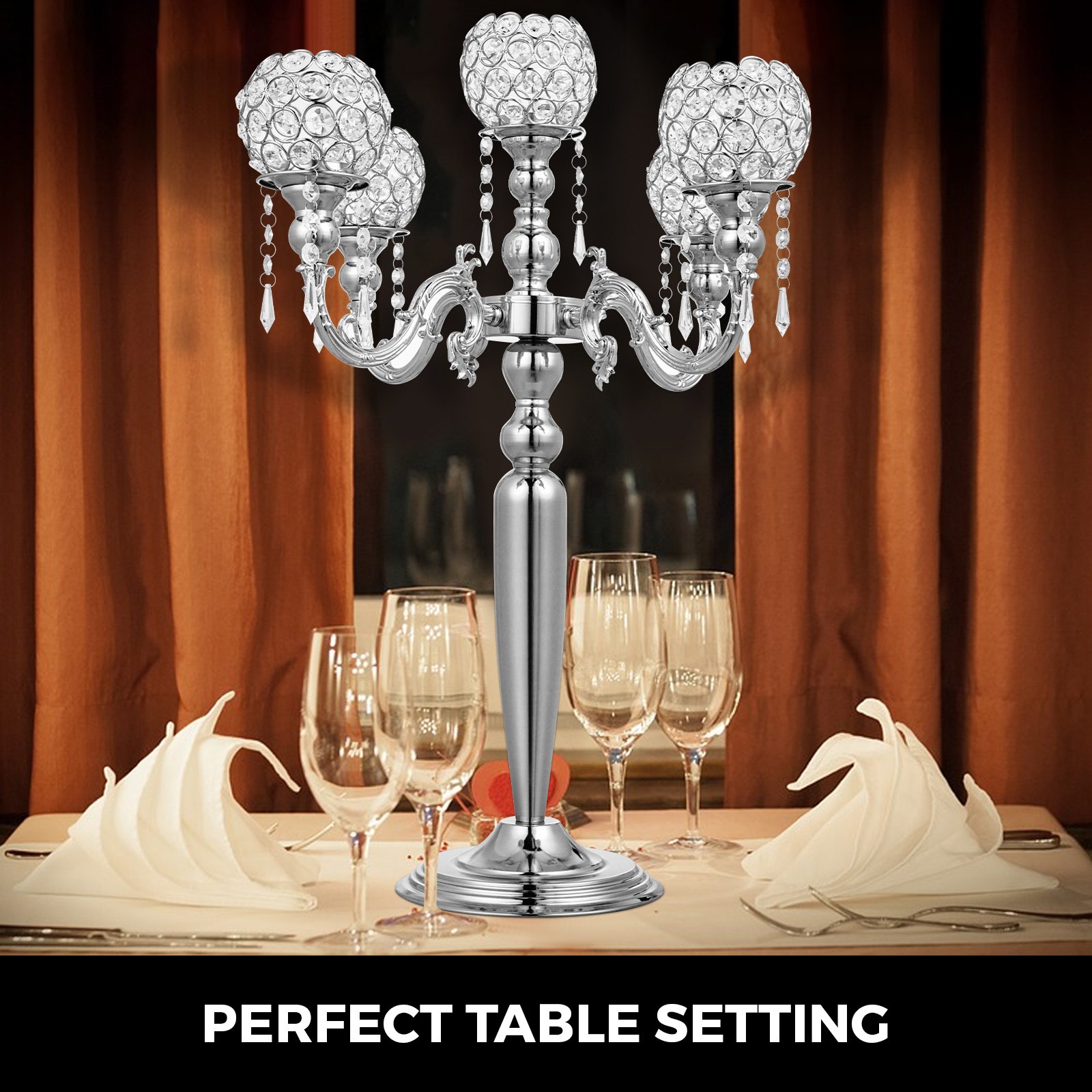 Candelabro De 5 Brazos Candelabro Gótico Con Bolas De Cristal Color Plata