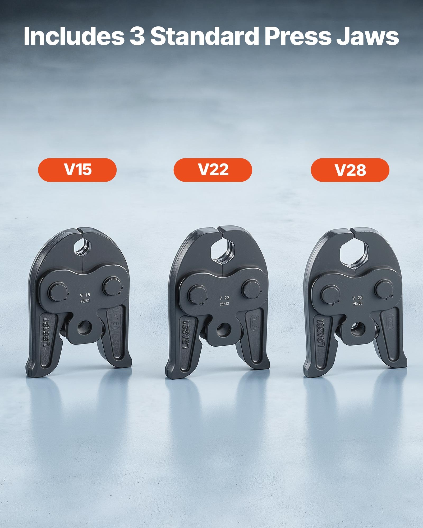 VEVOR Herramienta de Prensado de Tuberías 32 kN 18 V, Juego de Herramientas de Prensado para Tubos con Mordazas V15 V22 V28 Perfil V, Prensadora Inalámbrica para Fontanería Incluye Cargador Baterías
