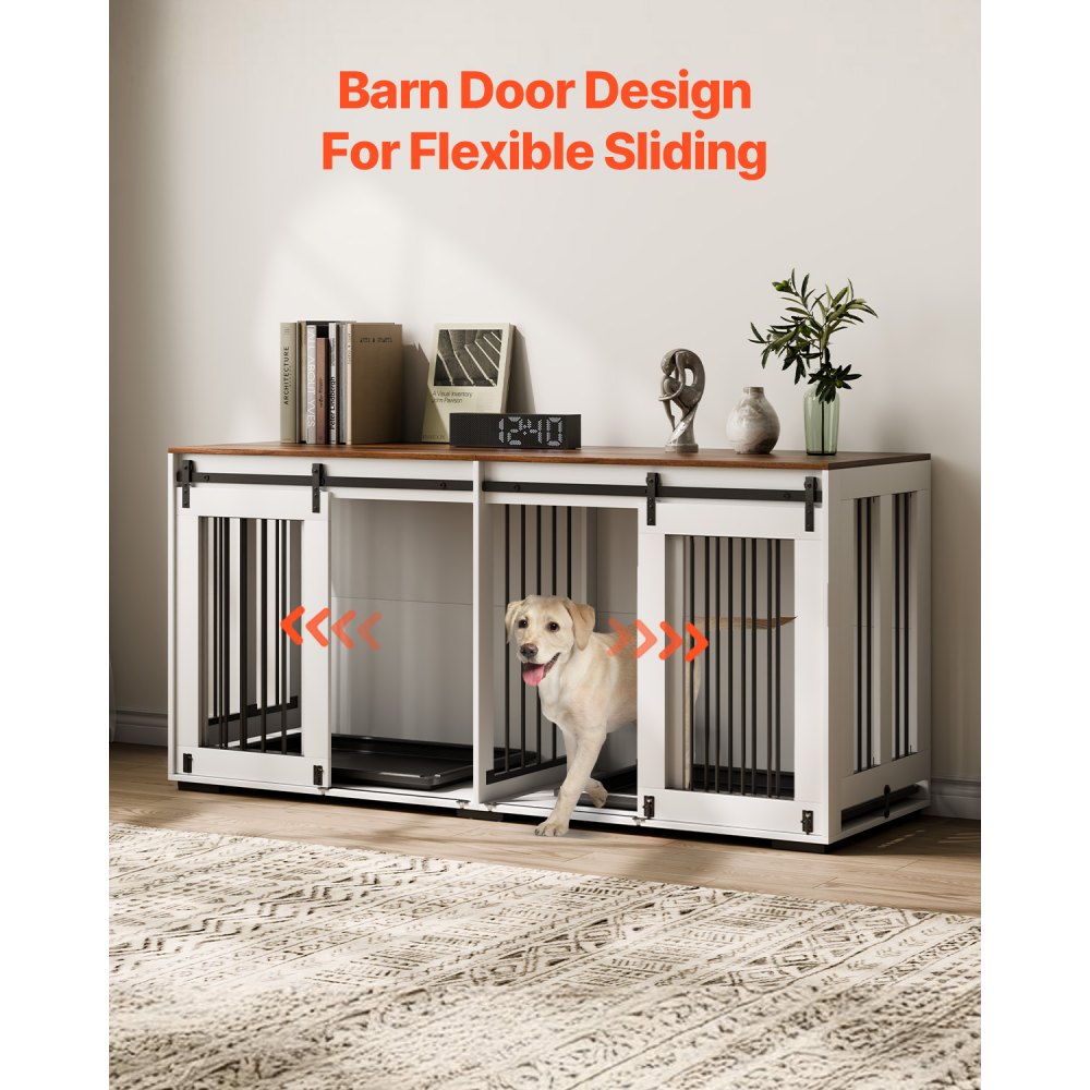 VEVOR Jaula para Perros 1800 x 600 x 861 mm para Dos Perros con Puertas Corredizas Dobles, Soporte para TV para Jaula para Perros con Marco de Acero para Perros Pequeños, Medianos y Grandes, Blanco