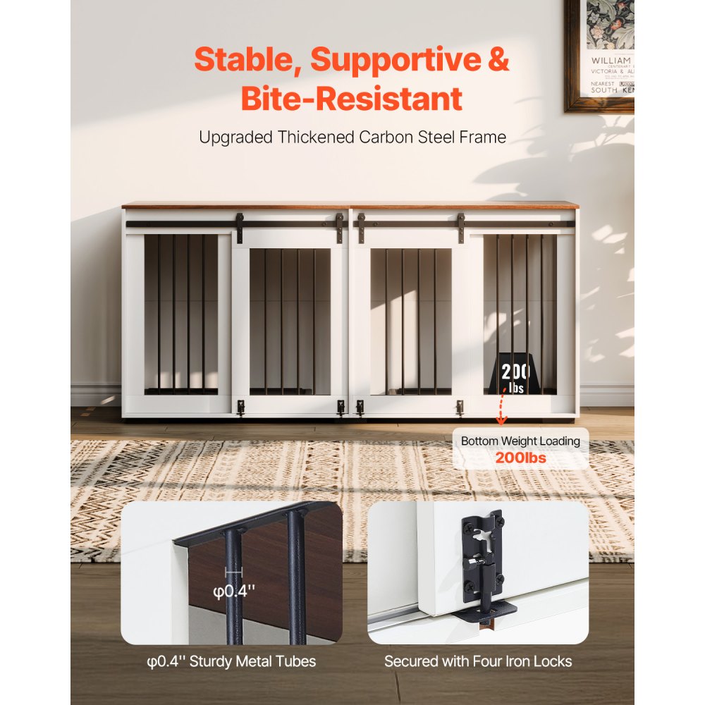 VEVOR Jaula para Perros 1800 x 600 x 861 mm para Dos Perros con Puertas Corredizas Dobles, Soporte para TV para Jaula para Perros con Marco de Acero para Perros Pequeños, Medianos y Grandes, Blanco