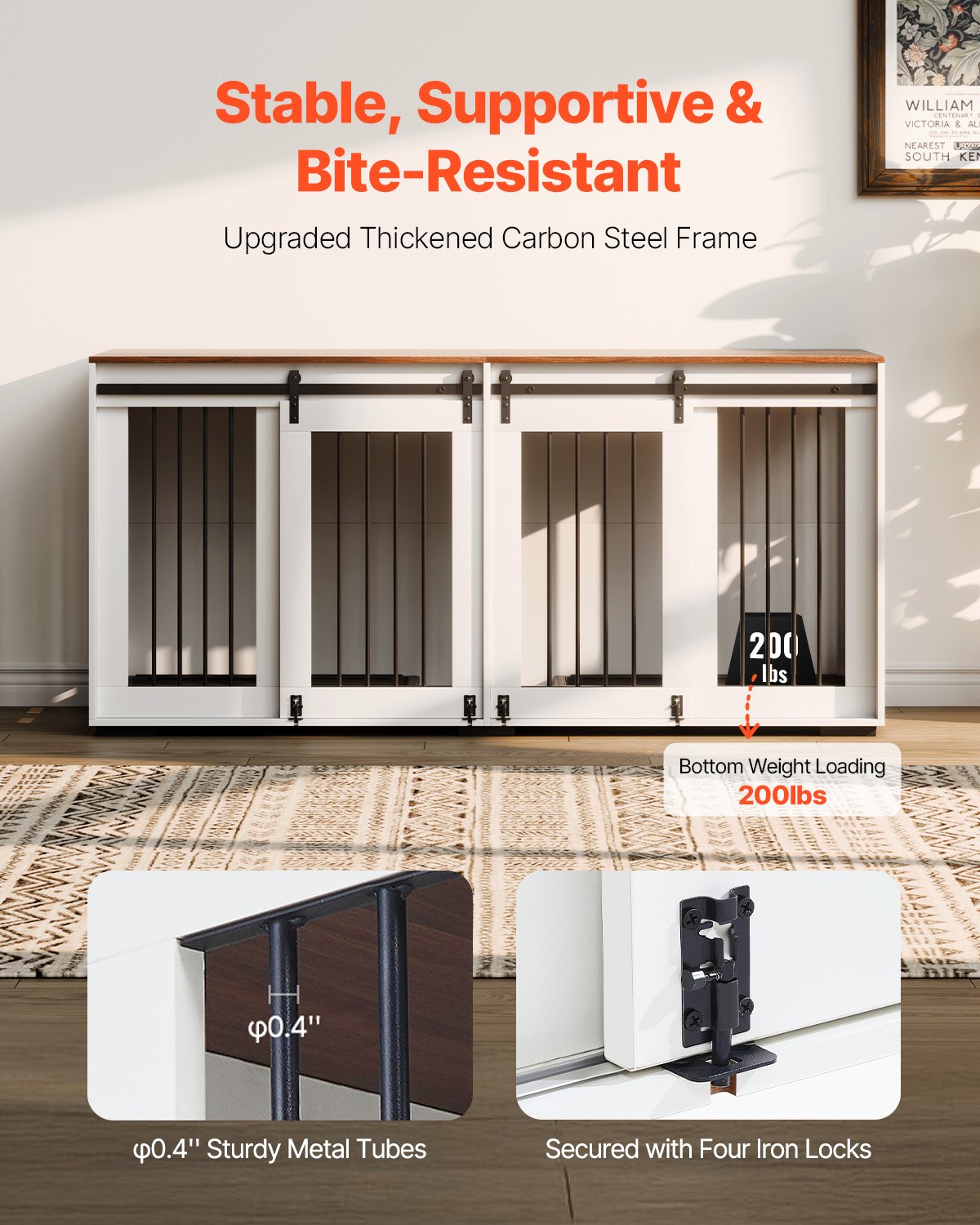 VEVOR Jaula para Perros 1800 x 600 x 861 mm para Dos Perros con Puertas Corredizas Dobles, Soporte para TV para Jaula para Perros con Marco de Acero para Perros Pequeños, Medianos y Grandes, Blanco