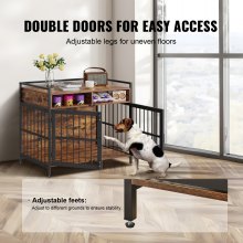 VEVOR Jaula para Perros Estilo Mueble con Almacenamiento, 41", Muebles para Perros de Raza Grande con Puertas Dobles, Jaula de Madera para Perros en Interiores, Soporta hasta 70 Libras, Marrón Rústico