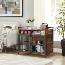 VEVOR Jaula para Perros Estilo Mueble con Almacenamiento, 41", Muebles para Perros de Raza Grande con Puertas Dobles, Jaula de Madera para Perros en Interiores, Soporta hasta 70 Libras, Marrón Rústico
