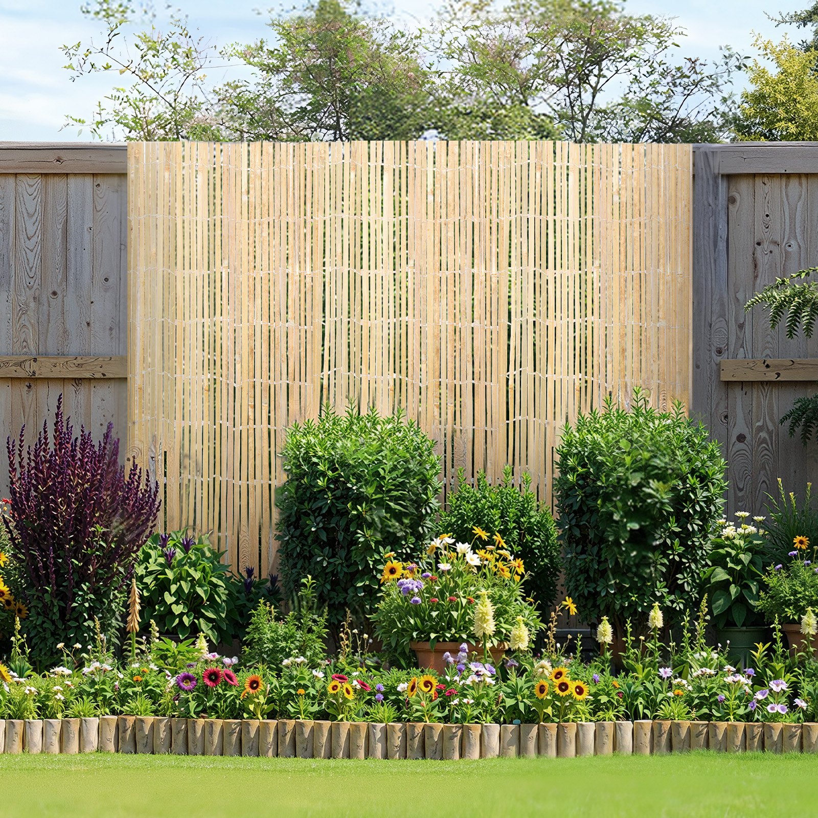 VEVOR Valla de Láminas de Bambú Natural 4 x 1,8 m Pantalla de Privacidad Rollo Protector Decorativo de Bambú para Ocultación en Jardín, Patio Trasero, Balcón, Terraza, Junto a la Piscina