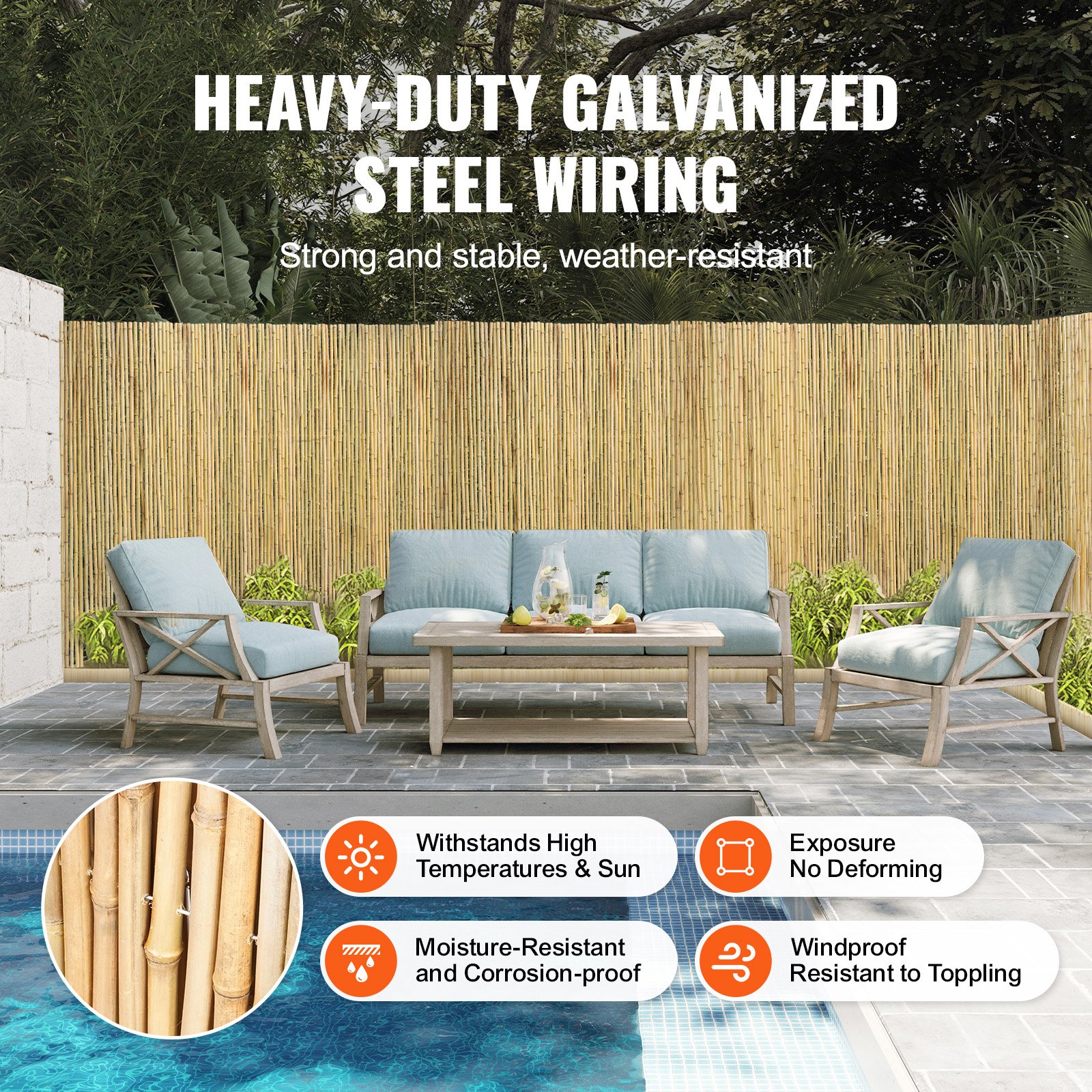 VEVOR Valla de Bambú Natural 2,4 x 1,8 m Pantalla de Privacidad Rollo Protector de Bambú Decorativo Pantalla de Privacidad para Jardín, Patio Trasero, Balcón, Terraza, Piscina, Terraza