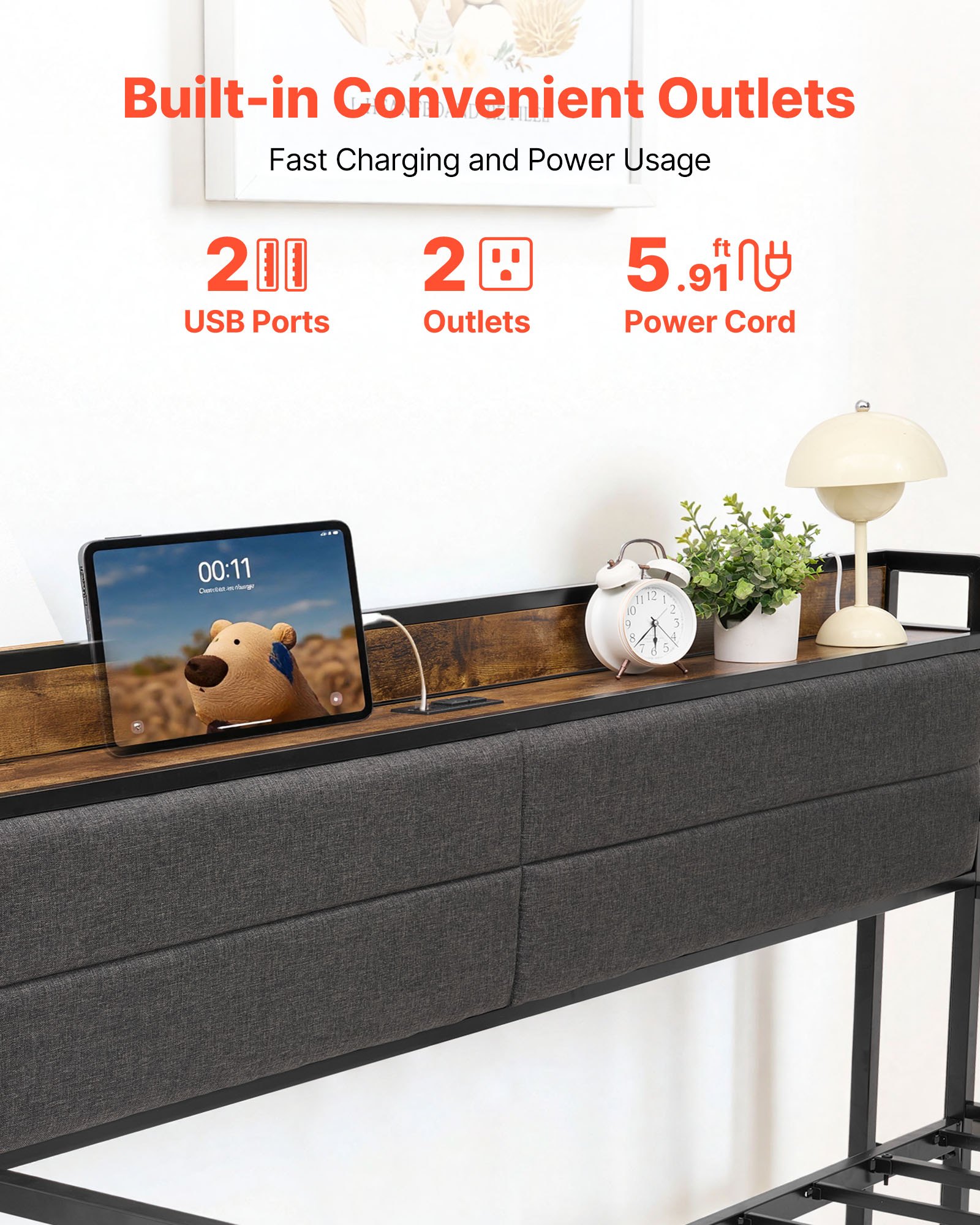 VEVOR Twin Size Daybed Frame, Day Bed with Trundle, Heavy Duty Metal Platform Bed Frame with Charging Station, Twin Daybed with Metal Slats Support for Living Room, Bedroom, Guest Room, Easy Assembly