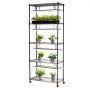 VEVOR DIY Plant Shelf with Grow Lights, 180cm Tall Indoor Plant Stand with Wheels, 192W 5000K Full Spectrum Grow Lights, Heavy Duty Metal Plants Display Rack, Flower Pot Holder for Seed Starting