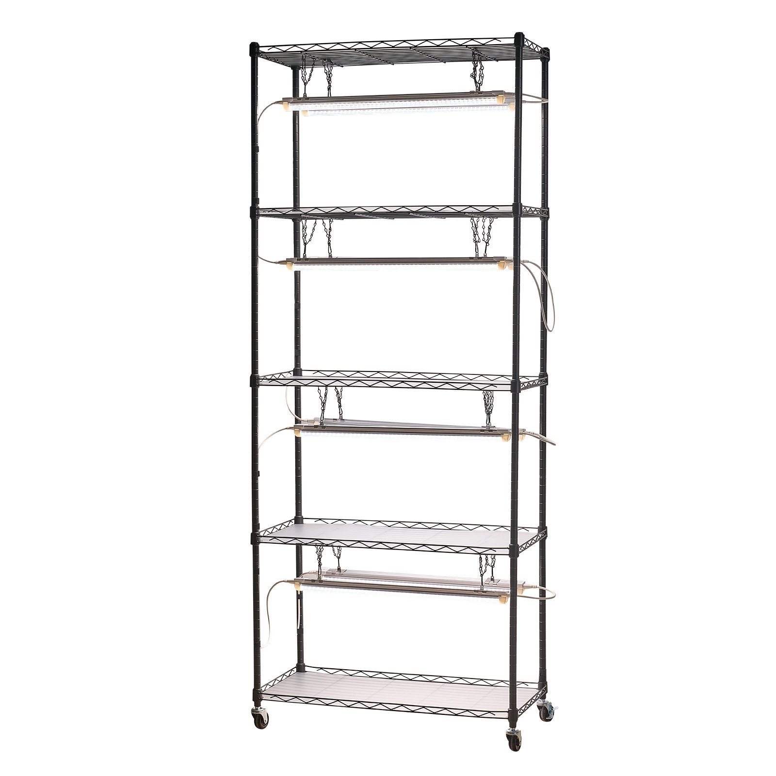 VEVOR - Soporte para plantas de interior con luz de cultivo, estantería metálica de 6 niveles, 180 cm de altura, 192 W, con ruedas, lámpara de espectro completo de 5000 K, expositor para macetas