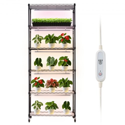 VEVOR Soporte para Plantas con Luz de Cultivo 6 Niveles 180 cm 150 W, Estante para Plantas con Ruedas, Temporizador de 4/9/14 H, 3 Modos de Iluminación, para Crecimiento de Planta, 750x350x1800 mm
