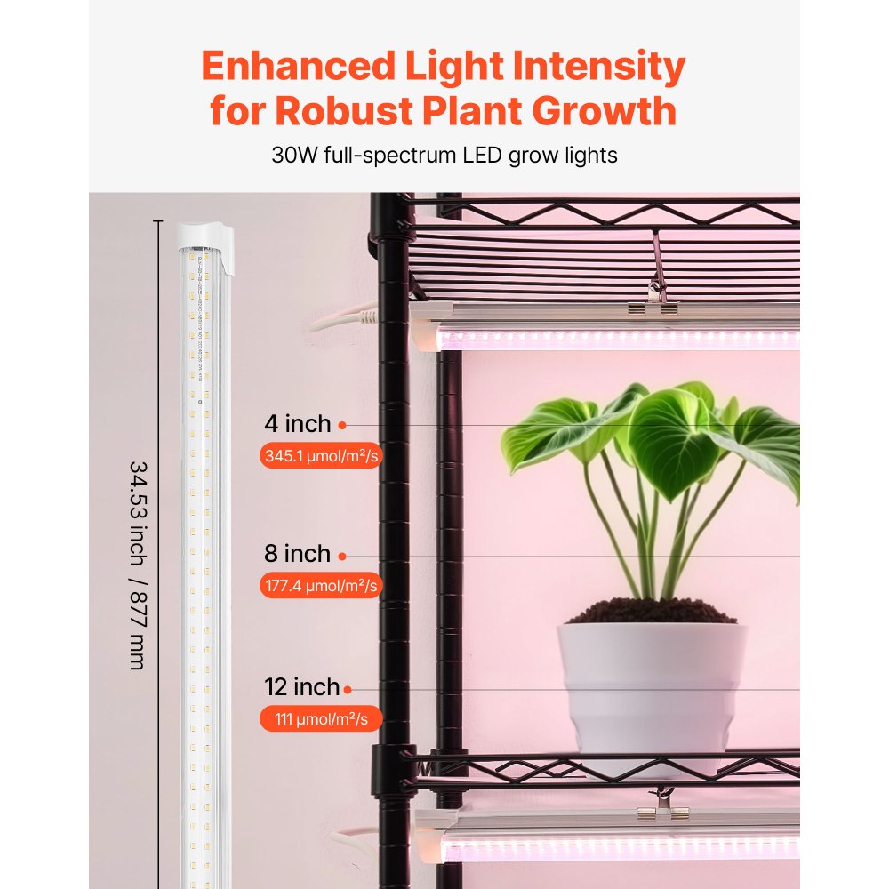 VEVOR Soporte para Plantas con Luz de Cultivo 6 Niveles Alto 180 cm 150 W, Estante para Plantas con Ruedas Giratorias, Temporizador Mecánico, para Crecimiento de Planta, Macetas, 900 x 350 x 1800 mm