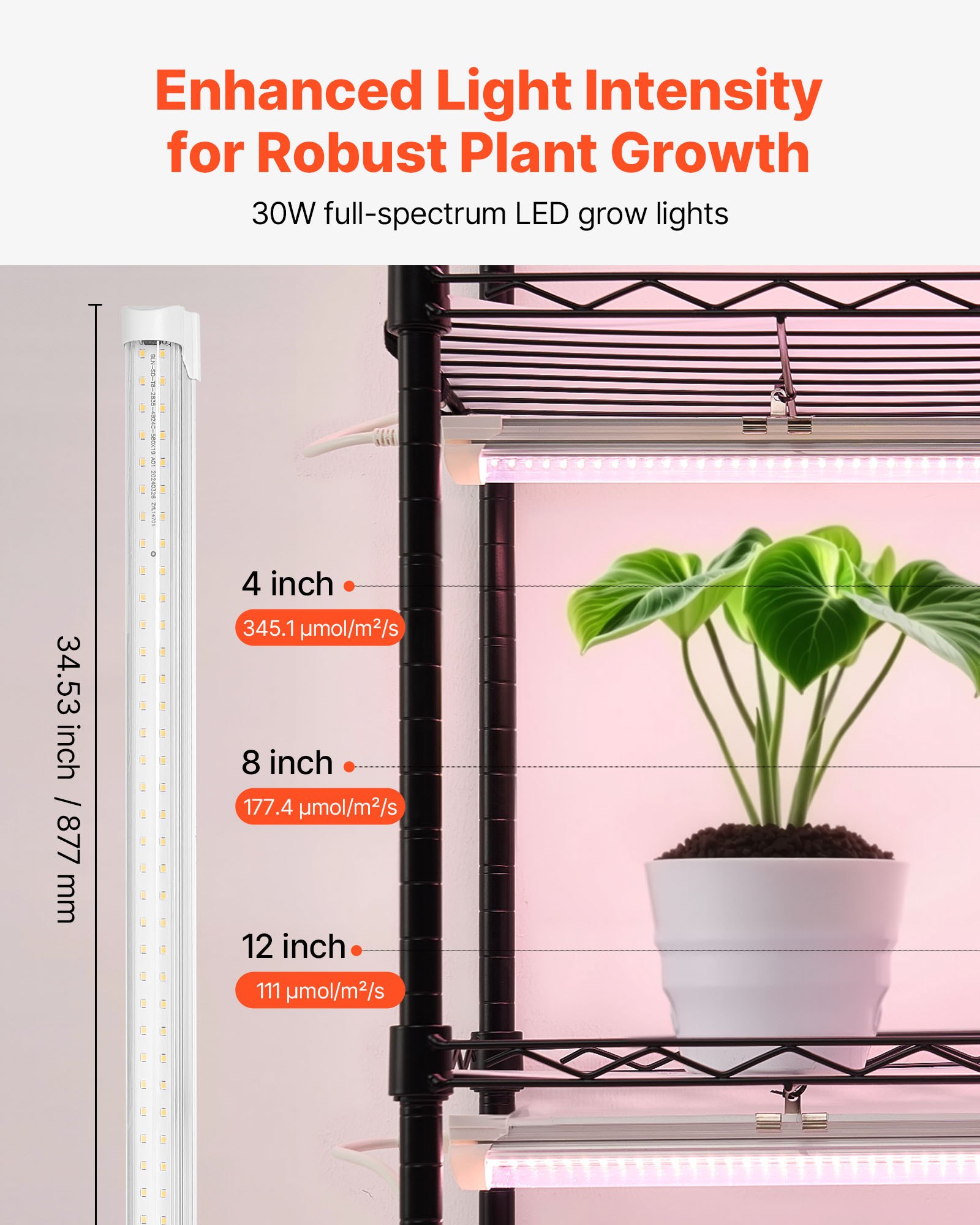 VEVOR Plant Shelf with Grow Light, 6-Tier Indoor Plant Stand, 180cm Tall Indoor Plants Display Rack with Wheels & Timer, 150W 3800K Full Spectrum Grow Lights, Metal Flower Pot Holder for Seed Starting