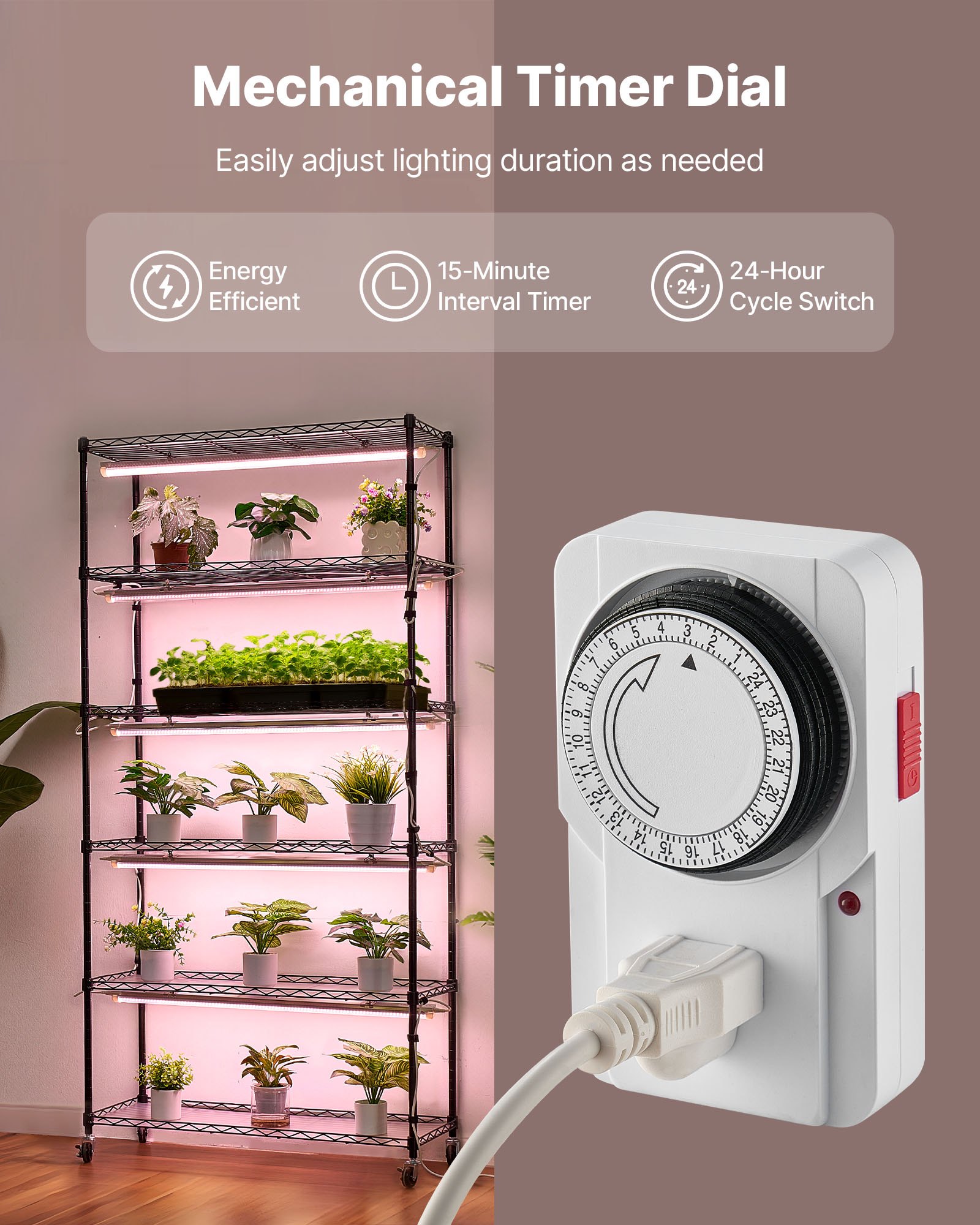 VEVOR Soporte para Plantas con Luz de Cultivo 6 Niveles Alto 180 cm 150 W, Estante para Plantas con Ruedas Giratorias, Temporizador Mecánico, para Crecimiento de Planta, Macetas, 900 x 350 x 1800 mm