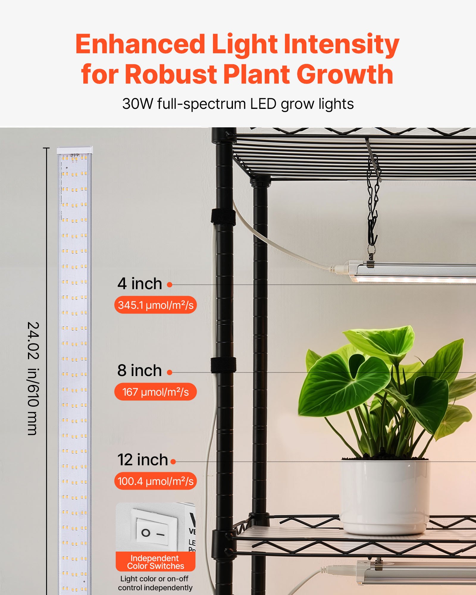 VEVOR Soporte para Plantas con Luz de Cultivo 4 Niveles 150 cm 90 W, Estante para Plantas con Ruedas Giratorias de Goma, 3 Modos de Iluminación Ajustables, para Crecimiento de Planta, 900x350x1500 mm