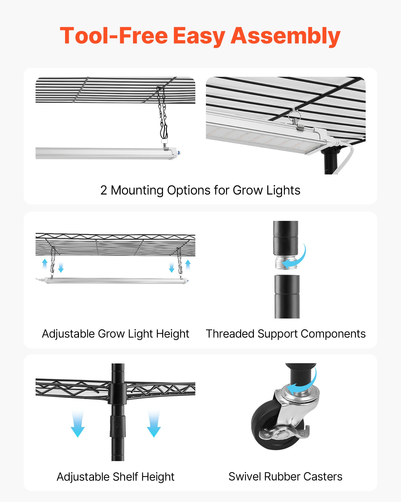 VEVOR Soporte para Plantas con Luz de Cultivo 4 Niveles 150 cm 90 W, Estante para Plantas con Ruedas Giratorias de Goma, 3 Modos de Iluminación Ajustables, para Crecimiento de Planta, 900x350x1500 mm