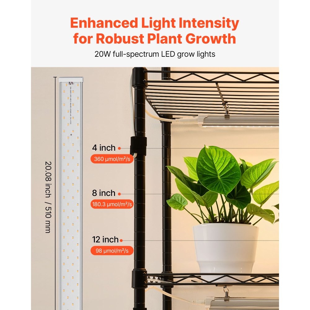 VEVOR Soporte para Plantas con Luz de Cultivo 6 Niveles Doble Fila 180 cm 200 W, Estante para Plantas con Ruedas, Temporizador Mecánico, para Crecimiento de Planta, Macetas, 1200 x 350 x 1800 mm