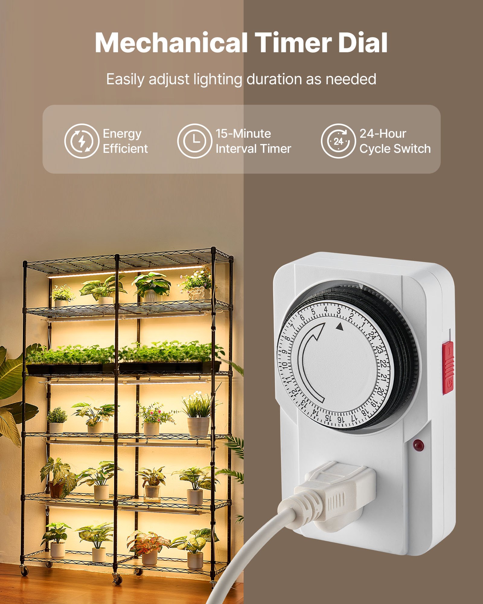 VEVOR Soporte para Plantas con Luz de Cultivo 6 Niveles Doble Fila 180 cm 200 W, Estante para Plantas con Ruedas, Temporizador Mecánico, para Crecimiento de Planta, Macetas, 1200 x 350 x 1800 mm