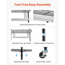 VEVOR Soporte para Plantas con Luz de Cultivo y Cubierta de Invernadero 4 Niveles 150 cm 180 W, Estante para Plantas con Ruedas, Temporizador, Higrómetro, Luces de Cultivo de Espectro Completo