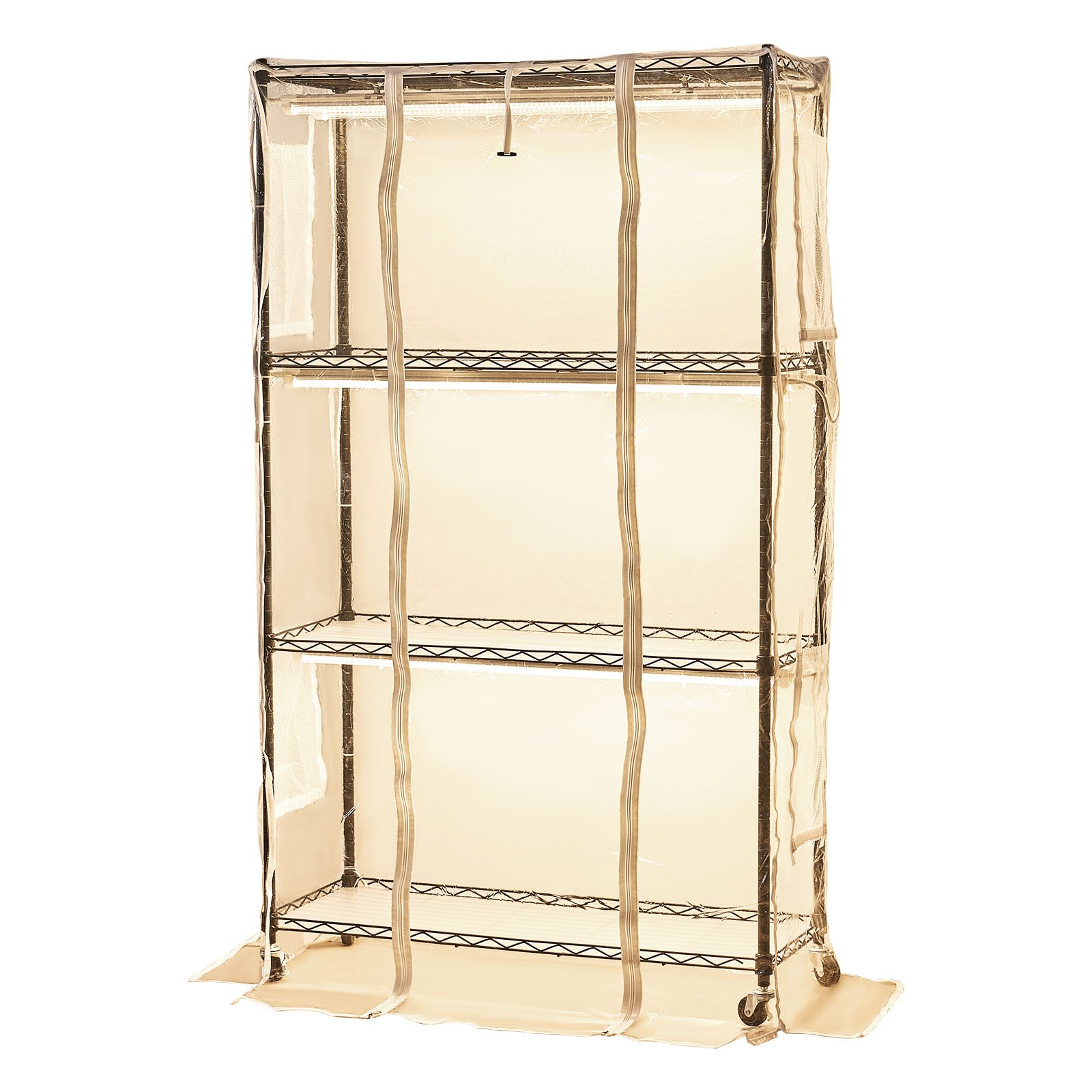 VEVOR Soporte para Plantas con Luz de Cultivo y Cubierta de Invernadero 4 Niveles 150 cm 180 W, Estante para Plantas con Ruedas, Temporizador, Higrómetro, Luces de Cultivo de Espectro Completo