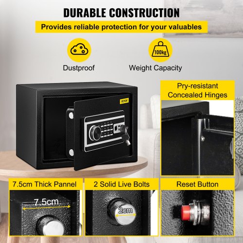 VEVOR Caja Fuerte de Seguridad con Huella Dactilar 22L Caja Fuerte Antirrobo del Hogar 34,5 x 24,5 x 21 cm Huella Digital Contraseña Llave WiFi Abierto del Hotel de Oficina en Casa Caja de Seguridad