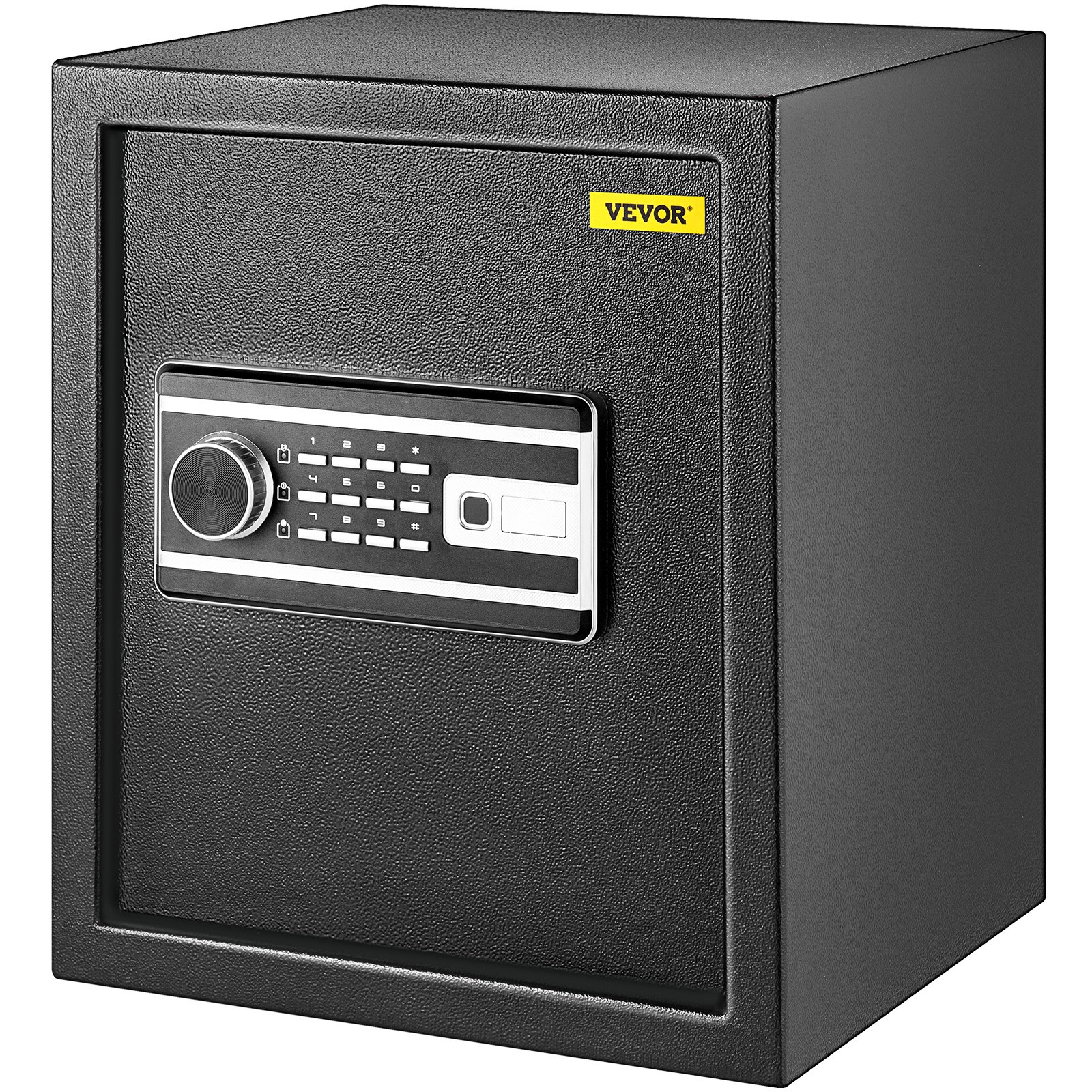 Caja de seguridad con huella dactilar VEVOR negra con teclado digital y escáner de huellas dactilares.