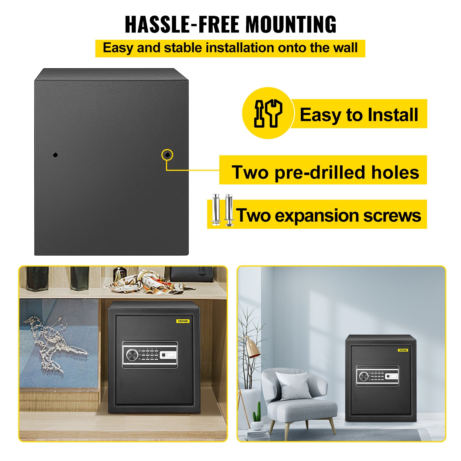 VEVOR Caja Fuerte de Seguridad con Huella Dactilar 48L Caja Fuerte Antirrobo del Hogar 34,5 x 20 x 39,5 cm Huella Digital Contraseña Llave WiFi Abierto del Hotel de Oficina en Casa Caja de Seguridad