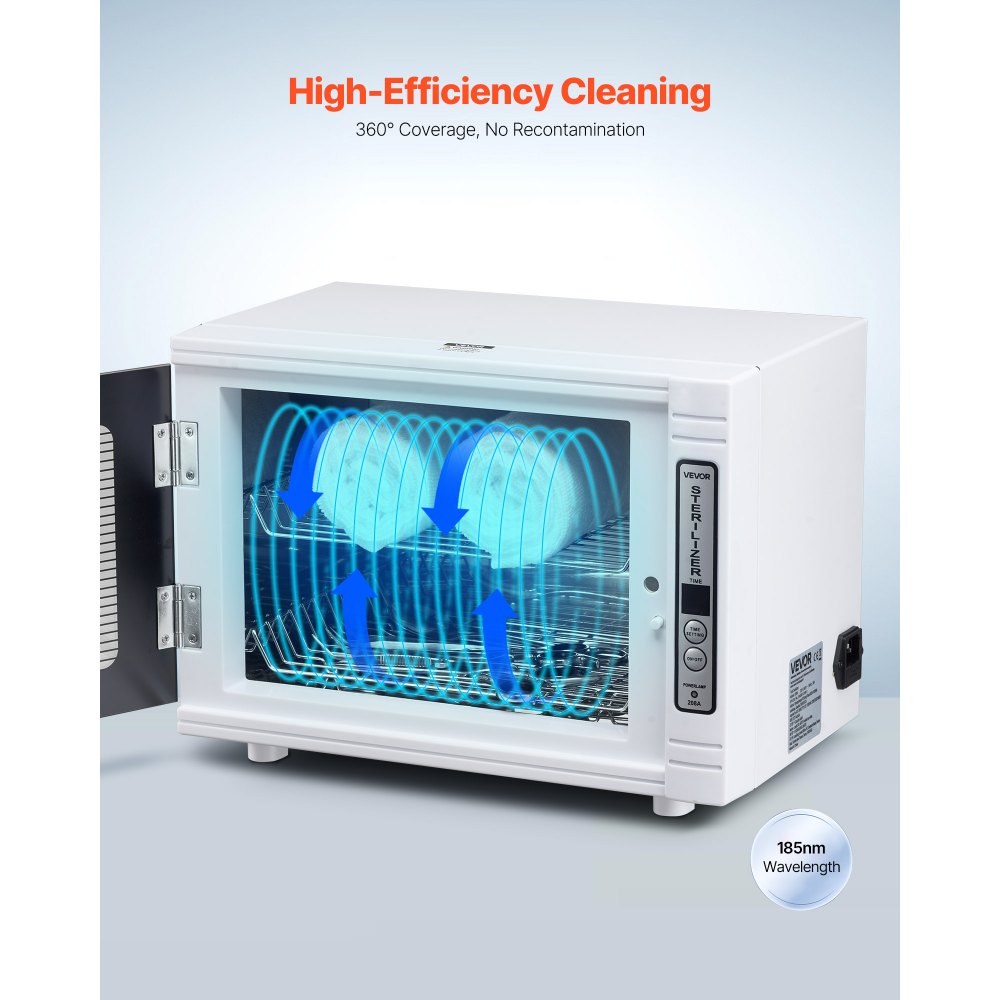 VEVOR 5 W Máquina Limpiadora de Herramientas para Uñas, Capacidad de 12 L, Armario con Temporizador, Puerta de Vidrio Templado, Longitud de Onda de 185 nm para Salones de Uñas, Salones de Belleza