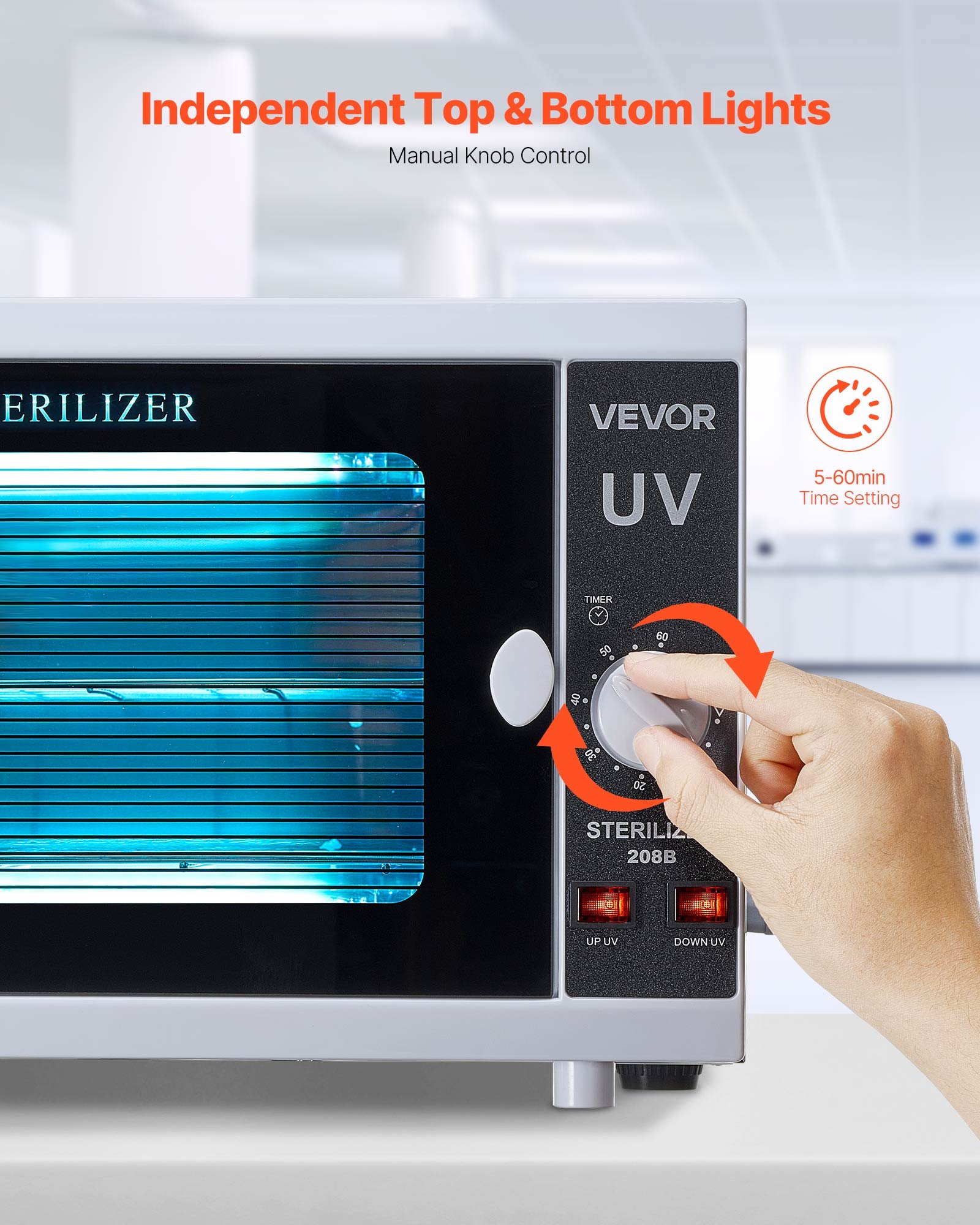 VEVOR Máquina de Limpieza de Herramientas para Uñas, Capacidad de 12 L, Control de Perilla, Caja con Temporizador, Puerta de Vidrio Templado, Longitud de Onda de 185 nm para Salones de Uñas