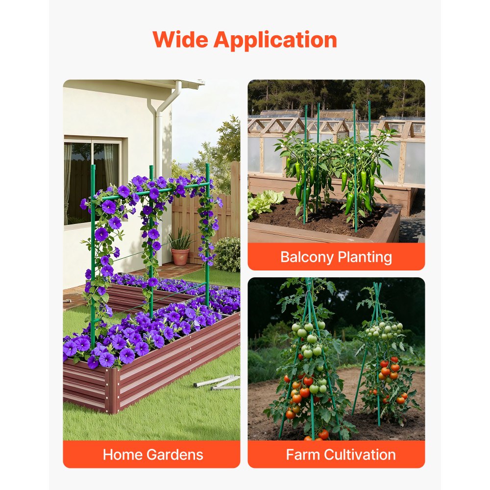 VEVOR Garden Stakes, 50 Pack, 1170 mm, Plastic Coated Metal Tomato Stakes, Garden Sticks for Plants Support, with Pointed End and Non-Slip Bumps for Growing Climbing Plants, Outdoor Vegetables